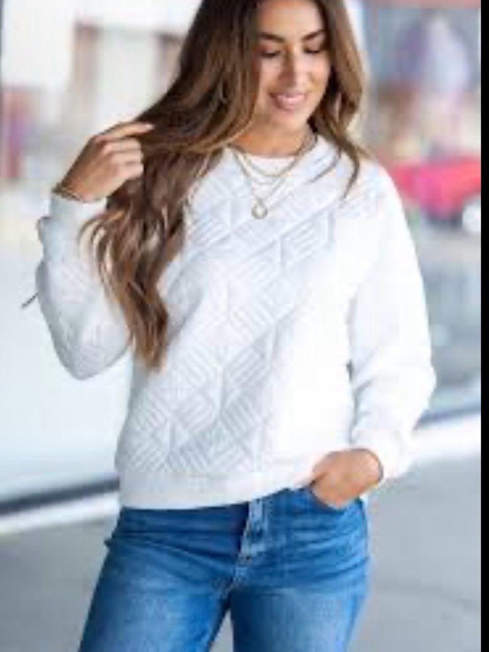 Women's Quilted Crewneck Sweatshirt - White